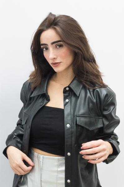 Sobrecamisa Blusa De Piel Blusa Cuero Negra Camisas Cuero Mujer